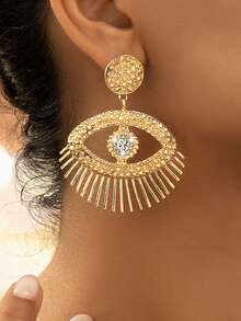 1對時尚優雅的眼型中空鑲鉆吊墜耳環,女士適合正式場合穿著,作為妻子的禮物