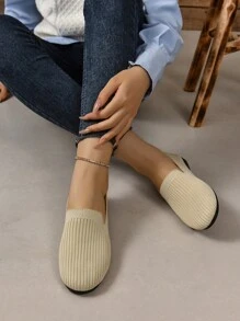 Women Comfortable And Breathable Casual Sports Shoes With Flat Soles - Beige - View 6