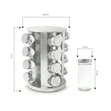 ANDROMEDA INC Especiero Giratorio Moderno 16 Frascos De Vidrio Cocina - Plateado - Ver 7