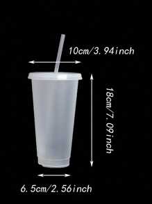 1pc Clear Plastic Drinking Cup With Straw - Clear - View 12