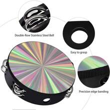 1pc 6/8/10inch Handheld Tambourine, Double Row Jingles Orff Percussion Instrument, For Ktv, Parties Atmosphere Holiday Gifts,Single Row Jingles Tambourine,Musical Instrument