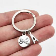 1pc A-Z Letter Keychain, Friendship Pact Silver Alloy Keyring Accessory, Gift For Women/Girls, Car Accessories, School Cute Gothic Y2K Style - Silver - View 2
