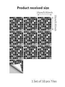 10pcs Self-Adhesive Kitchen Mosaic Tile Sticker Splashback Decoration Bathroom Adhesive Wall Vinyl Waterproof PVC Wallpaper Panel