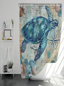 1 Miếng Hàng hải Màu xanh lá Biển Rùa bờ biển Chủ đề Chất vải Rèm cửa nhà tắm Bộ Phòng tắm Xanh Đại dương Trang trí Với Vòng đệm Và Móc - rùa biển - Xem 13