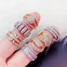 3 件/6 件/10 件/20 件时尚百搭方晶锆石戒指，铜合金电镀女士戒指，款式随机混合 - 6個套裝隨機混搭配送款式 - 查看 6
