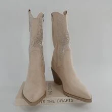 Women's Mid Heel Mid Calf Boots, Ankle Boots, Rhinestone Inlaid, Floral Print, Modern, Fashion. - Black - View 5