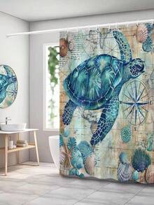 1 Miếng Hàng hải Màu xanh lá Biển Rùa bờ biển Chủ đề Chất vải Rèm cửa nhà tắm Bộ Phòng tắm Xanh Đại dương Trang trí Với Vòng đệm Và Móc - rùa biển - Xem 3