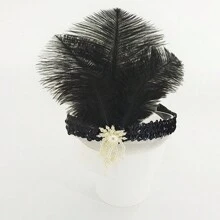 D EXCEED 1/3/6 件 20 世纪 20 年代轻佻女郎头带配饰仿羽毛手工串珠发带，适合盖茨比派对服装 - 紅色 - 查看 5