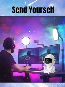Proyector de estrella de galaxia luz LED nocturna lámpara de proyector de astronauta de cielo estrellado para decoración de dormitorio hogar regalos decorativos para niños - Negro - Ver 7