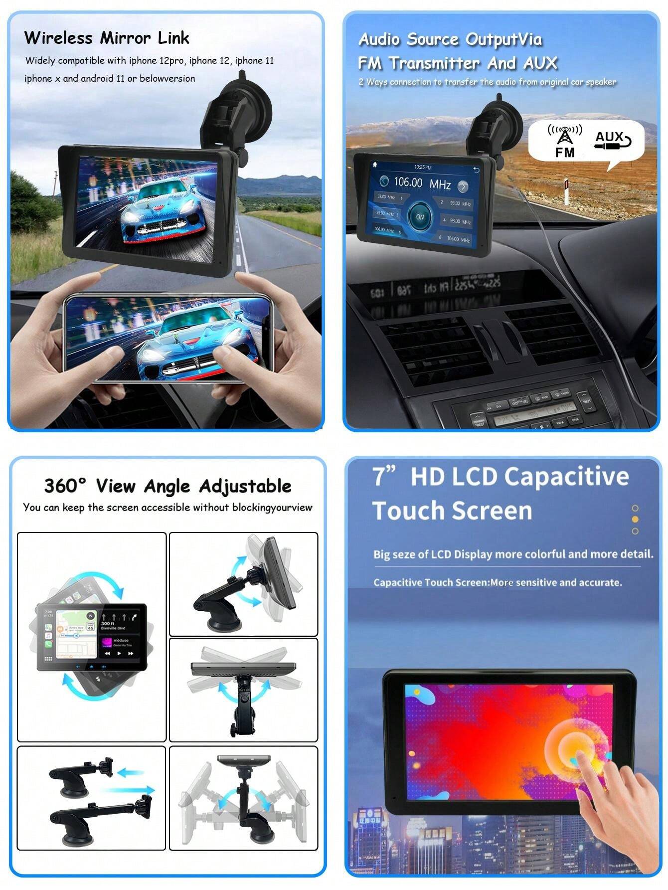 Pantalla Portátil 7" Para Dacia Duster 2010-2025 - Wireless CarPlay Y Android Auto, Bluetooth, GPS