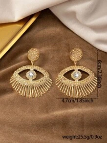 1對時尚優雅的眼型中空鑲鉆吊墜耳環,女士適合正式場合穿著,作為妻子的禮物