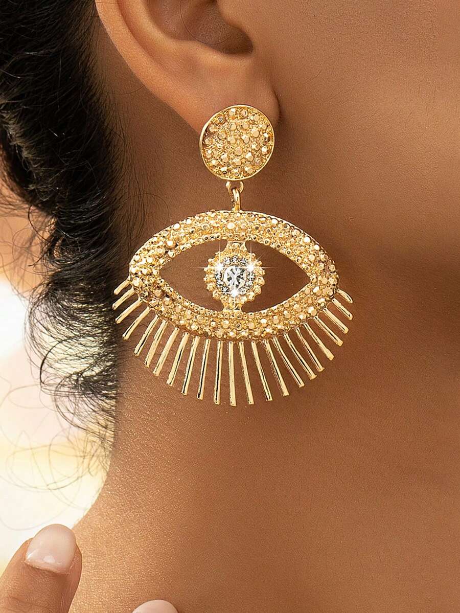 1對時尚優雅的眼型中空鑲鉆吊墜耳環,女士適合正式場合穿著,作為妻子的禮物