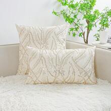 1pc Glitter Beaded Delicate Embroidered Cushion Cover, Modern Style Home Decorative, Pillow Inner Not Included - Multicolor - View 1