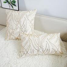 1pc Glitter Beaded Delicate Embroidered Cushion Cover, Modern Style Home Decorative, Pillow Inner Not Included - Multicolor - View 4