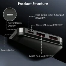 30000mAh/20000mAh/10000mAh Portable  Power Bank PD22.5WFast Charger External Battery Pack With 1 Micro USB Cable Fit For IOSPhone 15/14 Galaxy S24 And More For Summer Beach Travel Camping Fishing Hiking Mother Day - 黑色 - 查看 9