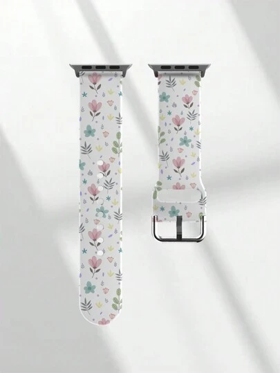 1pc Soft Elastic Breathable Floral Wristband Replacement Band Compatible With Apple Watch 38mm 40mm 41mm 45mm 44mm 42mm 49mm, Fashionable Casual Silicone Strap For Apple Watch Ultra SE/9/8/7/6/5/4/3/2/1
