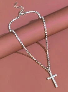 1入量身定制全鑲鑽頭骷髏頭吊墜項鍊,適合假期和日常佩戴,適用於女士 - 銀色 - 查看 3