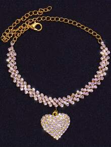 1 件女士奢华水钻和水晶心形链脚链，带焊接菱形链，非常适合约会 - 銀色 - 查看 2