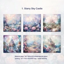30入組星空情書系列復古幻想背景紙,diy手帳材料包,適合喜歡裝飾手帳的女孩 - 彩色 - 查看 5
