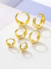 6pcs/Set European And American Style Multi-Piece Ear Clip Set, Copper Material Women's Jewelry Simple Hoop Earrings For Women Four Seasons Casual Wear - Gold - View 4