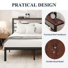 Allewie Modern Bed Frame With 4.7" Headboard Shelf, Heavy-Duty Platform Bed Frame, No Box Spring Needed, Black Shelf/ Brwon Shelf * Bed Frame Queen Queen Bed Frame Bed Frame Full Full Size Bed Frame King Size Bed Frame Twin Bed Frame Room Decor Home Decor Christmas Decor Bedroom Decor Valentine Day Decor Storage Living Room Decor Furniture House Decor - màu nâu - Xem 9