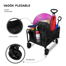 ANDROMEDA INC Carro Plegable para Acampar Playa Aire Libre Picnic Camping Carrito de Mano para Exteriores y Bricolaje con Rodamiento Carro Plegable - Negro - Ver 2