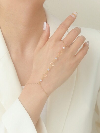 1pc Beads Connecting Finger Bangle For Women Girls Gifts Sexy Bohemia Double Layer Chain Bracelets Friend Party Hand Jewelry