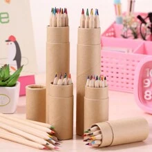 12pcs Wooden Barrel Mixed Color Colored Pencils, Perfect For Children's Painting And Doodling. Use Them To Add Color To Your Paper! Back To School,Mother's Day,Mom's Gift,Back To School,School Supplies
