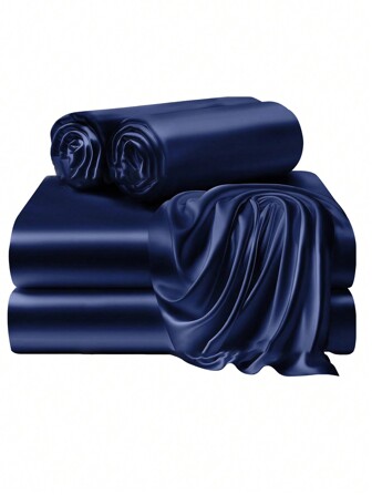 4pcs Bedding Set Including 1 Flat Sheet, 1 Fitted Sheet And 2 Pillow Cases, In Solid Colored Denier Fabric For Bedroom (Without Pillow Core)