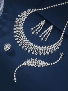 4 cái/bộ Của phụ nữ Thời trang Màu bạc Khối Zirconia  Sang trọng Lễ cưới Tối Dây chuyền , Hoa tai , Vòng tay , Mở Nhẫn Đối với Hằng ngày Hoặc Buổi tiệc Mặc - Bạc - Xem 3