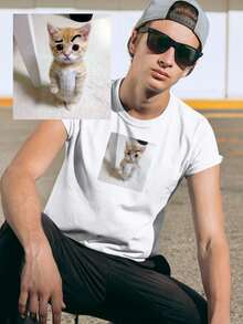 Playera urbana unisex diseño gato sospechoso meme 1 pieza - Blanco - Ver 1