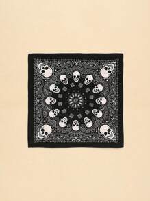 1 件个性化骷髅图案印花 50 平方围巾新款春秋女士头巾，多功能头巾，发带，头带非常适合装扮您的外观骷髅 - 黑色 - 查看 2