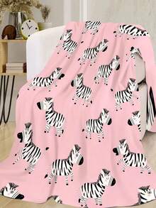 1pc Cartoon Zebra Patterned Blanket, Soft, Comfortable, Lightweight, Warm, Suitable For Bed & Sofa, All Seasons - Multicolor - View 3