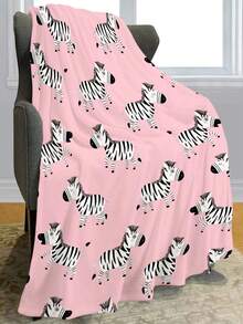 1pc Cartoon Zebra Patterned Blanket, Soft, Comfortable, Lightweight, Warm, Suitable For Bed & Sofa, All Seasons - Multicolor - View 2