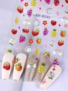2片壓花5d水果夏季指甲貼,立體清新彩色果凍貼花包括檸檬,橙子,草莓,葡萄和星星,自粘美甲diy沙龍美甲用品 - 彩色 - 查看 7