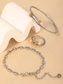 3 cái/bộ Của phụ nữ Đúng mốt Vòng tay , Nhẫn & Chuỗi vòng tay Bộ , Hằng ngày Phụ kiện trang sức - Bạc - Xem 3