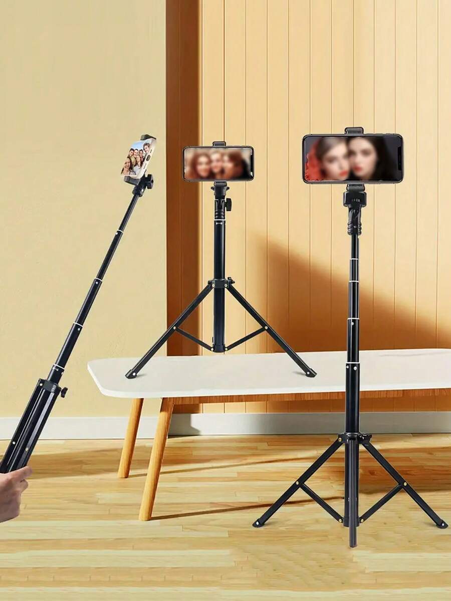 1入組手機三腳架，120cm高手機支架三腳架，帶遙控器和手機支架的自拍棒三腳架，適用於錄製/ vlog /實況直播的手機三腳架