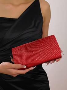 SIIZA 迷人、優雅、精緻、高貴的閃亮新款跨境晚禮包，簡單優雅的手袋、時尚鏈帶肩背包、小型手拿包，適合派對女孩、女士、新娘，完美適配派對、婚禮、舞會、宴會 - 紅色 - 查看 2