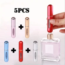 1-5 szt. 5 ml butelki z rozpylaczem do perfum wielokrotnego użytku w różnych kolorach, kompaktowe i przenośne - wygodne w podróży, łatwo mieszczą się w różnych torbach i kieszeniach odzieży. Nadaje się do spotkań na świeżym powietrzu, podróży, biwakowania, biegania, jazdy na rowerze, pieszych wędrówek i innych aktywności.