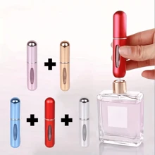 1-5 szt. 5 ml butelki z rozpylaczem do perfum wielokrotnego użytku w różnych kolorach, kompaktowe i przenośne - wygodne w podróży, łatwo mieszczą się w różnych torbach i kieszeniach odzieży. Nadaje się do spotkań na świeżym powietrzu, podróży, biwakowania, biegania, jazdy na rowerze, pieszych wędrówek i innych aktywności.