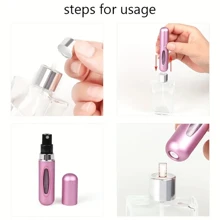 1-5 szt. 5 ml butelki z rozpylaczem do perfum wielokrotnego użytku w różnych kolorach, kompaktowe i przenośne - wygodne w podróży, łatwo mieszczą się w różnych torbach i kieszeniach odzieży. Nadaje się do spotkań na świeżym powietrzu, podróży, biwakowania, biegania, jazdy na rowerze, pieszych wędrówek i innych aktywności.
