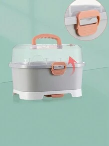 Baby Bottle Storage Box, Large Space Transparent Baby Tableware Storage Box, Drain Dust-Proof Drying Rack - Grey - View 2