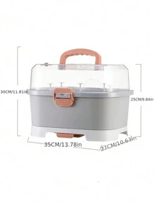 Baby Bottle Storage Box, Large Space Transparent Baby Tableware Storage Box, Drain Dust-Proof Drying Rack - Grey - View 9