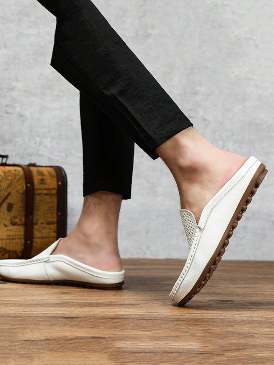 穆勒男士拖鞋男士穆勒鞋弓头拖鞋休闲英伦风优雅绅士浪漫简约运动个性度假学院时尚白色一双男童派对海滩日常旅行通勤购物户外运动学校春夏秋冬四季黑白蓝浅色防滑透气镂空防滑穆勒鞋男士纯色 Y2k 2024 新款凉鞋大码男鞋 45 46 47 纯色 PU 皮革橡胶鞋底圆头低帮鞋 - 白色 - 查看 1