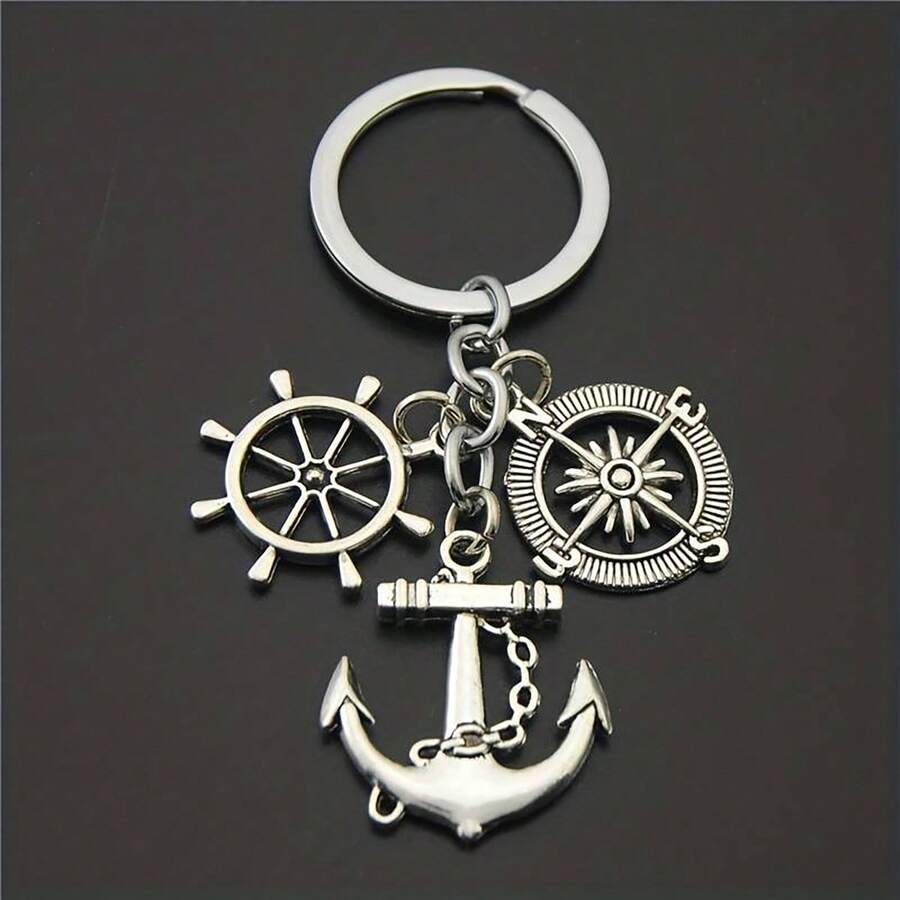1 Pièce Porte-clé De Voyage De Navigation Pour Sac À Dos Pour Hommes - Argent - Voir 1