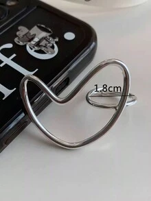 1 Anillo De Corazón De Línea Simple Y Exagerado Para Mujeres, Ajustable Y Adecuado Para Uso Diario - Plateado - Ver 4