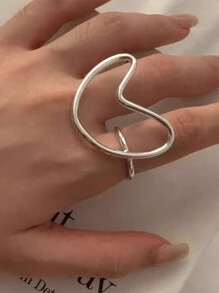 1 Anillo De Corazón De Línea Simple Y Exagerado Para Mujeres, Ajustable Y Adecuado Para Uso Diario - Plateado - Ver 5