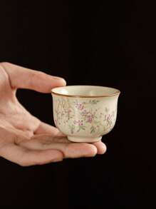 1pc Beige Ru Kiln Porcelain Tea Cup, Classical Kungfu Tea Set, Midsize Host Cup, Suitable For Daily Tea Party, Coffee Brewing, Gift Giving, Etc. Back To School - A Beige Ruyao Xishi Teacup - View 13