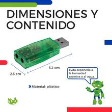 Tarjeta De Sonido USB Externa Audio 5.1 3.5mm Compatible Con PC, Laptop Y PS5 Placa De Sonido USB Portátil - Verde - Ver 4