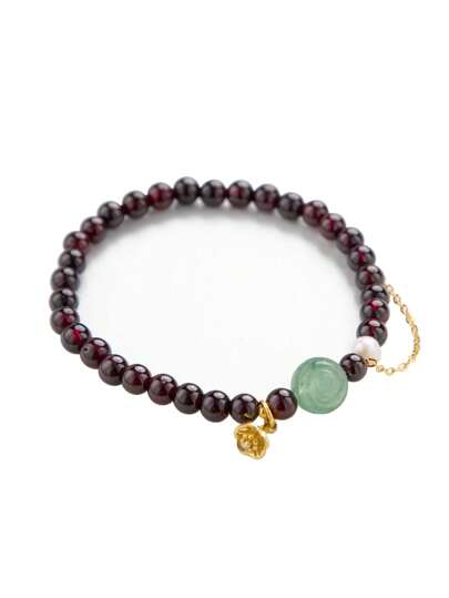  [VE] 1 peça de granada romã natural de alta qualidade, lótus em prata S925, brilhante como pedra preciosa carmesim, simbolizando amor eterno e felicidade duradoura. Sua cor quente e refinada pode realçar a elegância, estimular a circulação sanguínea, trazendo saúde e boa sorte a quem a usa, tornando-se o presente perfeito para quem você ama. A cor da pedra preciosa natural é aleatória.